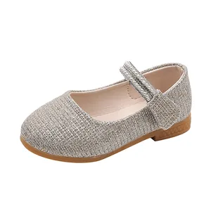 Sparkling champagne gold Mary Jane shoes for girls with pearls and rhinestones decoration