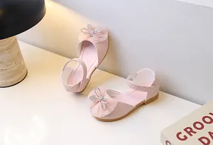 Rosa Pailletten Prinzessinnenschuhe für Mädchen mit Organzaschleife und Strass