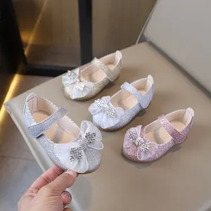 Zapatos de princesa Mary Jane con purpurina para niñas con lazos de pedrería en cuatro colores