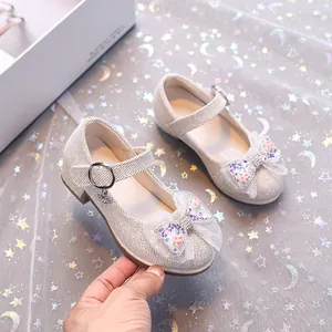Chaussures princesse Mary Jane beige pour filles avec nœud scintillant et détails
