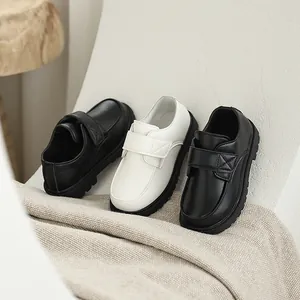 Boys Formal Leather Shoes British Style School Uniform Shoes Children Dress Performance Wedding Shoes Hook and Loop Closure