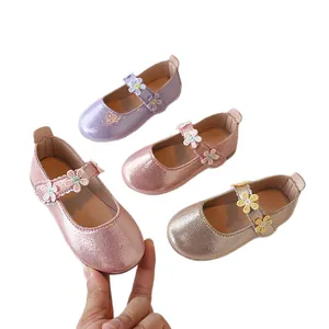 Sparkly Mary Jane princess shoes for girls with floral embroidery in four colors