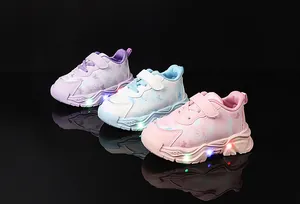 Three colors of LED light-up sneakers for girls with butterfly patterns and velcro