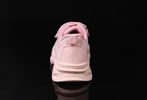 Rear view of pink girls' butterfly sneakers with LED light-up soles and mirror reflection