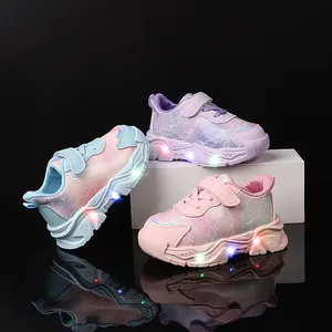 Sneaker Luminose a LED per Bambine Motivo a Fulmine Colore Sfumato Scarpe Sportive Traspiranti Antiscivolo Casual da Corsa