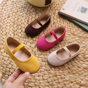 Girls sweet candy colors suede Mary Jane flats with elastic straps for summer dancing