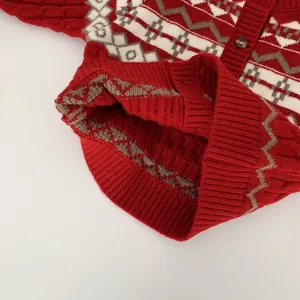 Red boys knit cardigan with Nordic jacquard pattern for winter festive outfits