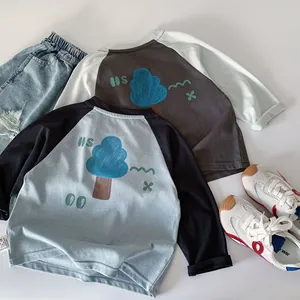Boys long sleeve raglan t-shirt set with cartoon prints and soft cotton fabric