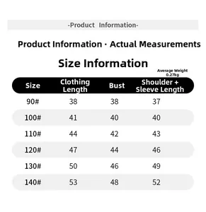 Detailed size chart for kids striped denim shirt showing length and bust measurements