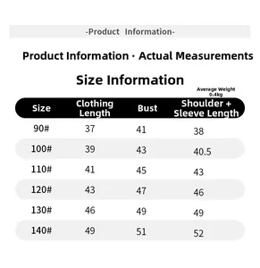 Detailed size chart for boys' casual jacket with length, bust, and sleeve measurements