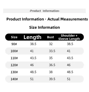 Size guide table showing length, chest, and sleeve measurements for boys' long sleeve t-shirts