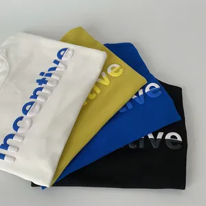 Detail showing high-quality cotton T-shirts with 3D foam printed 'incentive' lettering