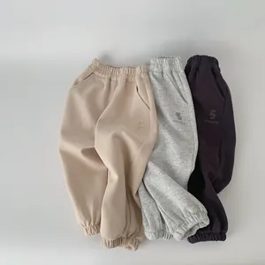 Pantalon de Jogging Décontracté pour Enfants en Mélange de Coton Broderie de Lettres pour Garçons Filles Taille Élastique