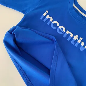 Royal blue long-sleeve cotton T-shirt for boys with white letter print and round neck