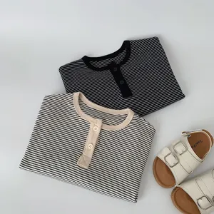 Minimalist striped cotton Henley T-shirt for boys, set of two colors for spring season
