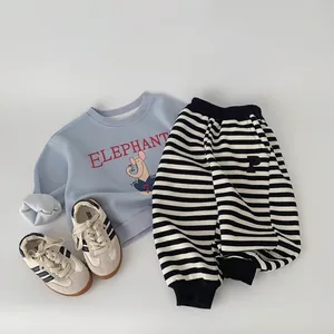 Kids Boys Girls Striped Sweatpants Cotton Blend Sporty Joggers Letter Patch Toddler Children Spring Autumn Pants