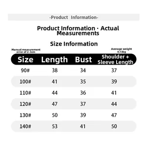 Size chart for children panda t-shirt with measurements for lengths and bust sizes 90-140