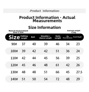 Detailed size chart for boys' bear sweatshirt and casual pants two-piece set