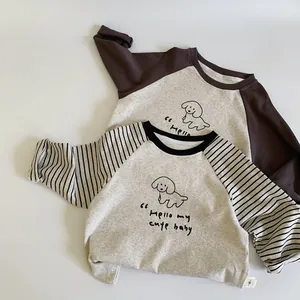 Detail of raglan sleeve cotton sweatshirts for kids with cute puppy print and lettering