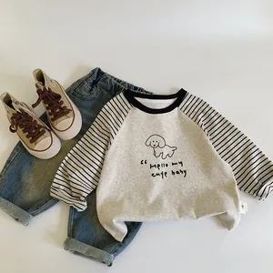 Toddler raglan sleeve T-shirt with puppy print and blue denim jeans outfit set