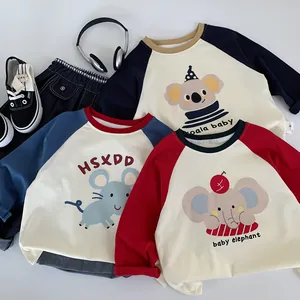 Kids cotton raglan long sleeve t-shirts with cartoon koala, mouse and elephant prints
