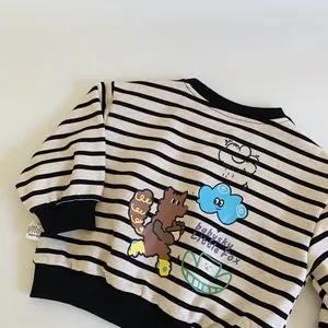 Striped baby sweatshirt with cute fox print and ribbed cuffs for kids casual wear