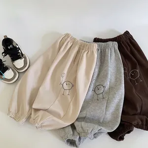 Pantalon Jogging Enfant Broderie Dessin Animé Mélange de Coton Doux Pantalon Décontracté Taille Élastique Pour Garçons Filles Printemps Automne