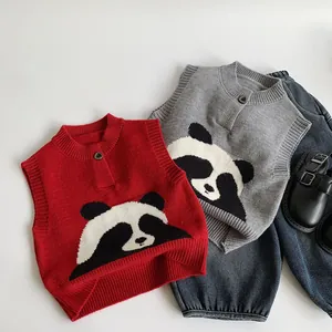 Gilet Pull En Tricot Pour Enfants Motif Panda Dessin Animé Sans Manches Chaud Hiver Pour Garçons Filles Quotidien