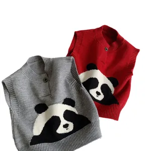 Ensemble de gilets tricotés pour enfants en rouge et gris avec motif panda mignon