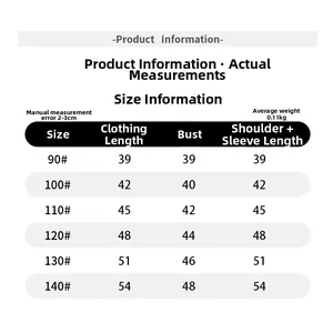 Detailed size chart for kids cartoon shirt with measurements for various sizes