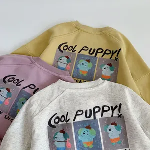 Kids long sleeve crewneck sweatshirts with cool puppy cartoon prints in multiple colors