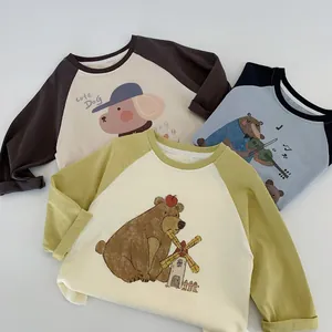 T-shirt à manches raglan pour enfants avec imprimés d'animaux mignons en maille de coton