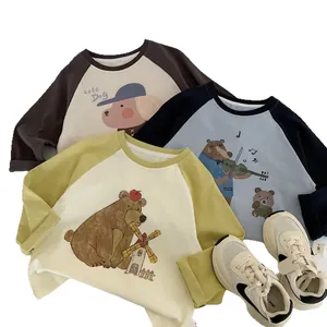 T-shirts enfants à manches longues avec imprimés animaux mignons et manches raglan