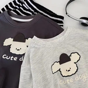 Ensemble t-shirt enfant style coréen à manches longues avec broderie chiot mignonne
