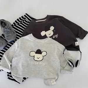 T-shirt à Manches Longues pour Enfants Maibao Style Coréen Impression Chien Dessin Animé Col Rond Sweat-shirt Top en Mélange de Coton