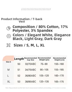 Size chart for ribbed cotton tank top showing S to XL measurements and material details