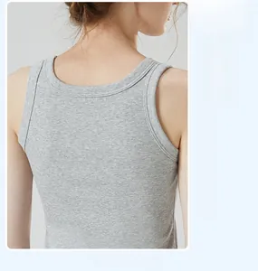 Detail of light grey ribbed cotton tank top featuring a stylish U-shaped back design