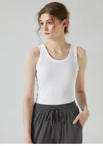 Detailed texture of white ribbed tank top cotton fabric and clean stitching seams
