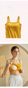 Detail of ginger yellow camisole with built-in 3D bra pads and breathable fabric