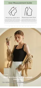 Bra sling measurement guide and black padded camisole with casual outfit