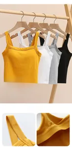 Detail view of cotton camisoles with wide straps showing fine stitching and soft texture