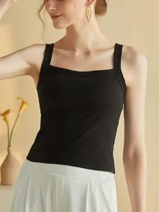 Women's black square neck camisole with built-in bra and thick straps for summer wear