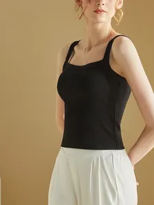 Slim fit black camisole with built-in padded bra and breathable honeycomb fabric design