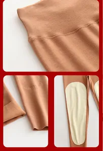 Détails de la taille haute, des poignets élastiques et des genouillères sur legging chaud