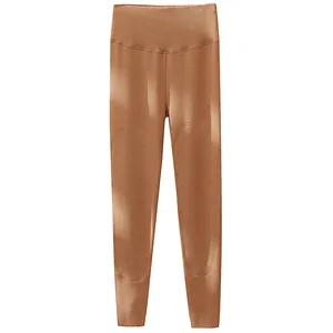 Leggings thermiques taille haute pour femmes en marron caramel avec genoux renforcés