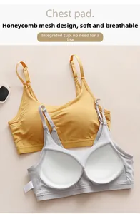 Detail of honeycomb mesh design and integrated cup for breathable seamless bra