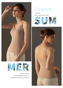 Detail view of skin-colored modal camisole with built-in padding and slim straps