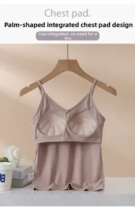 Detail of camisole showing palm-style integrated chest pads and bra-free design