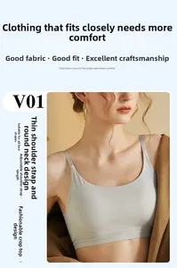 Detail view of adjustable shoulder straps on a light gray v-back cooling camisole top
