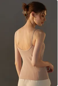 Detailed back view of a beige modal camisole with deep U-shaped back and thin straps